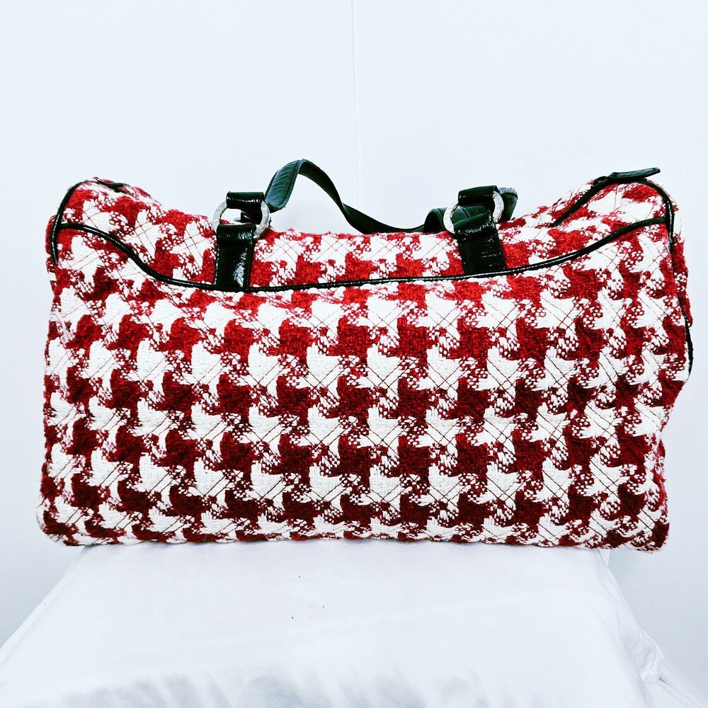 Vera Bradley Cargo Highlands Vintage Quilt Bag Tote Tweed Houndstooth Red White